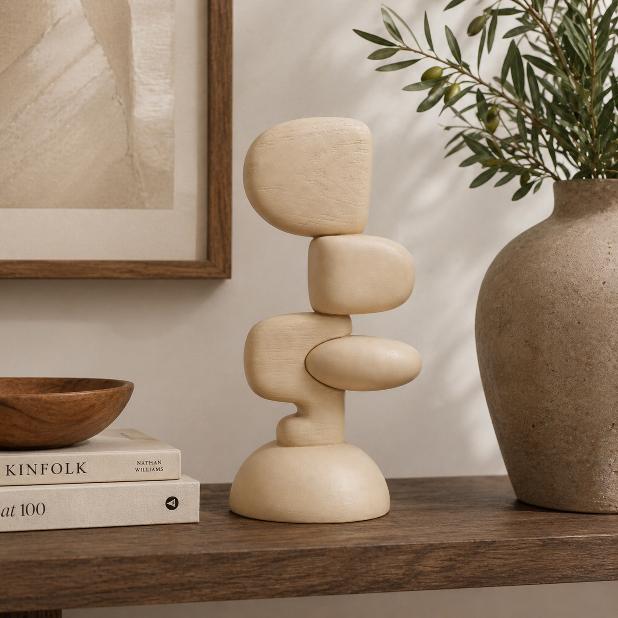 Modern Abstract Polyresin Sculptural Showpiece Minimalist Decorative Table Accent – Ivoire Clair – Polyresin