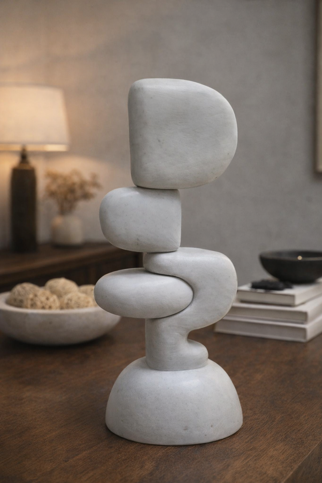 Modern Abstract Polyresin Sculptural Showpiece Minimalist Decorative Table Accent – Marble Finish – Composite Marble