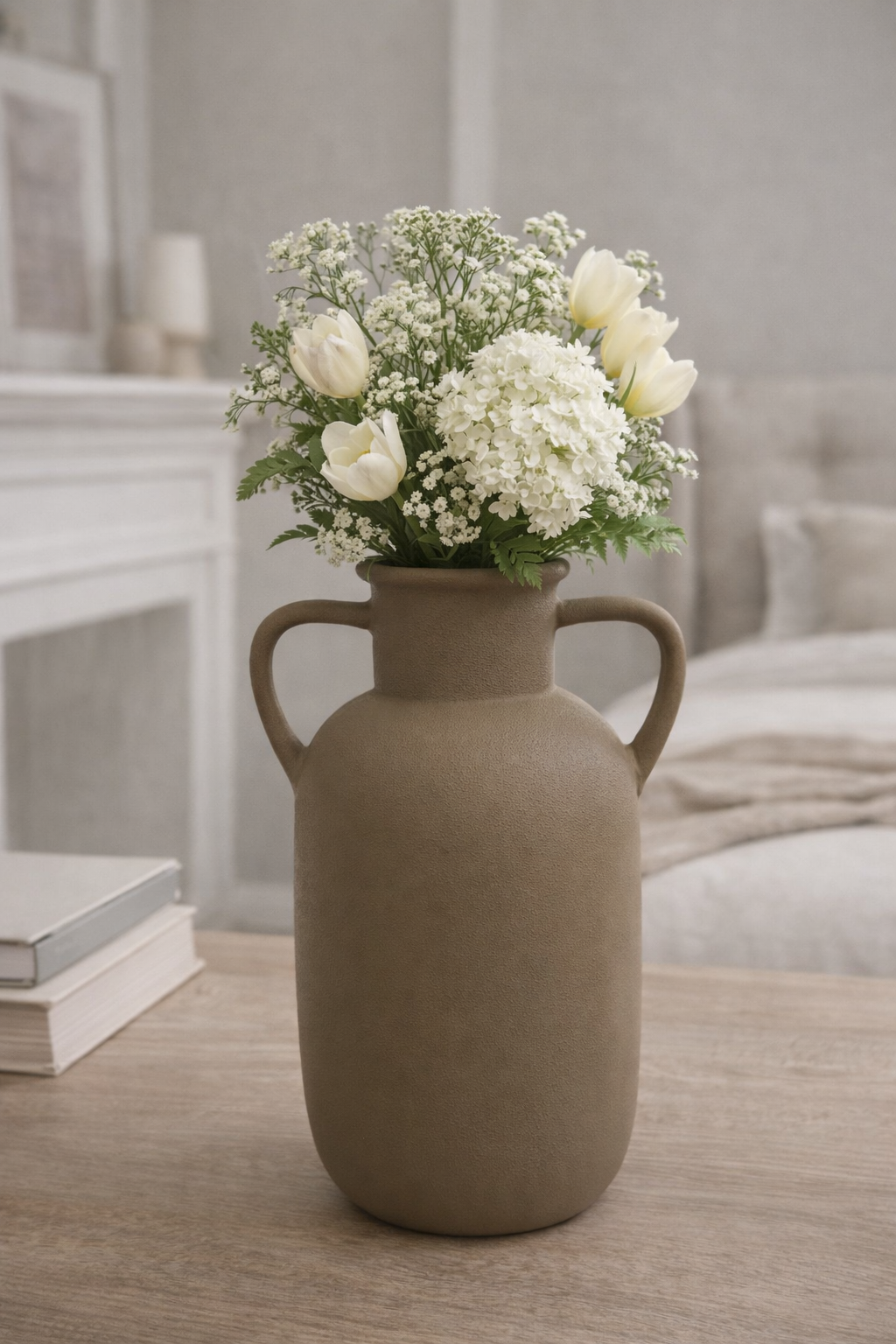 Modern Minimalist Dual Handle Decorative Vase Matte Finish Sculptural Flower Vase for Living Room, Shelf & Table Décor - Olive Jaune