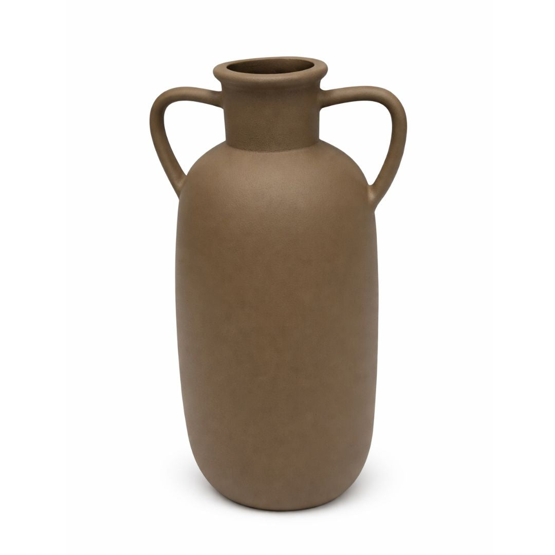 Modern Minimalist Dual Handle Decorative Vase Matte Finish Sculptural Flower Vase for Living Room, Shelf & Table Décor - Olive Jaune