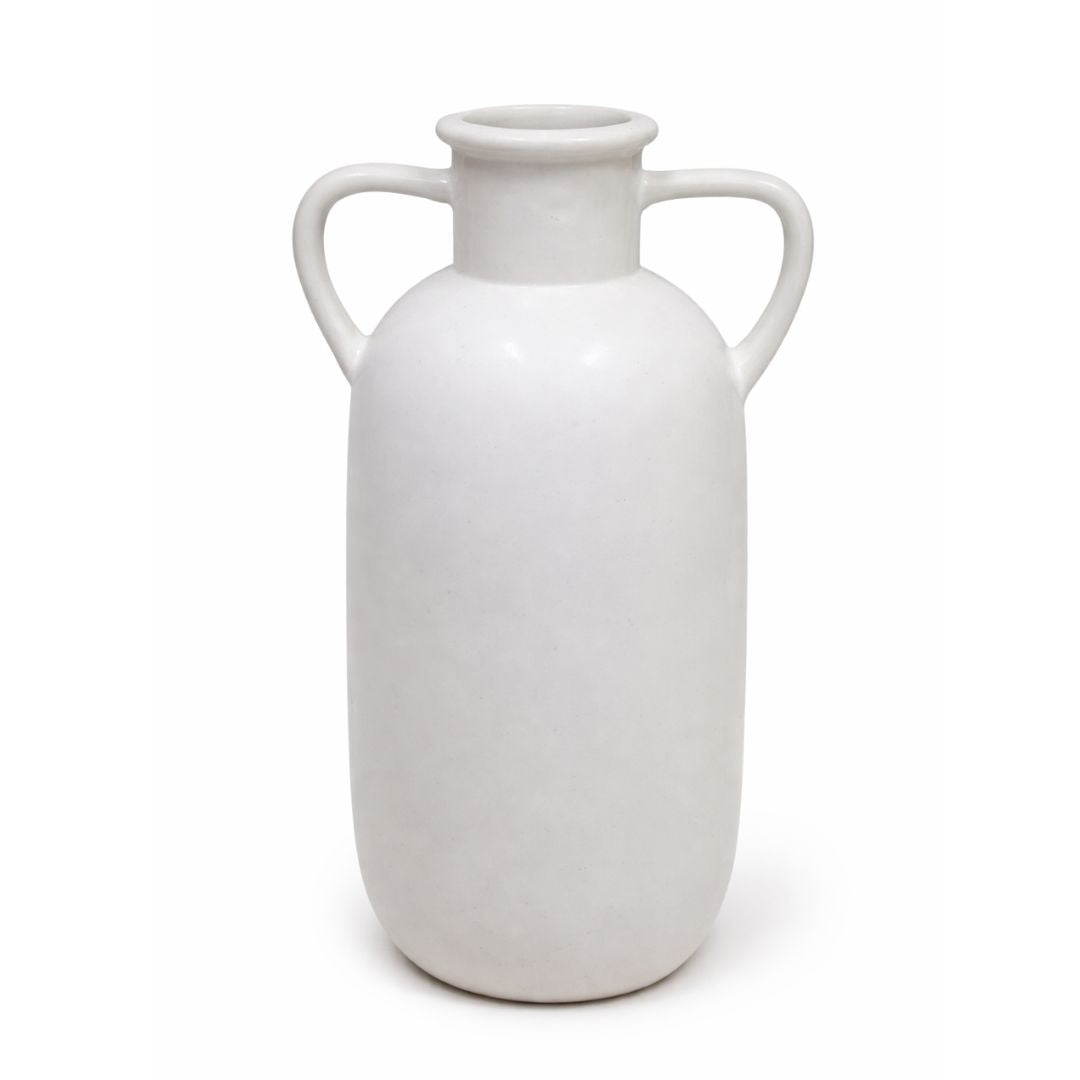 Modern Minimalist Dual Handle Decorative Vase Matte Finish Sculptural Flower Vase for Living Room, Shelf & Table Décor - Marble Finish