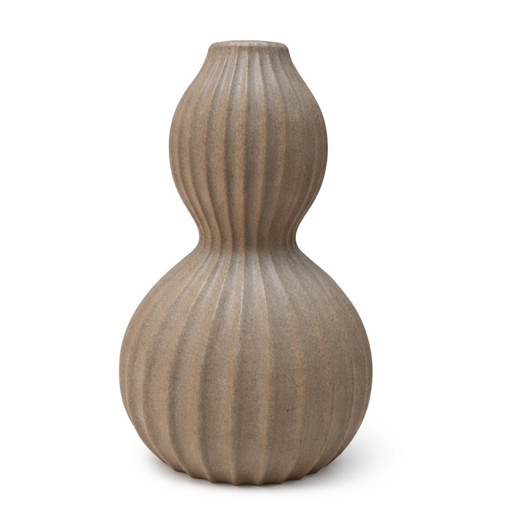 Elegant Ribbed Double Gourd Decorative Vase Modern Textured Home Decor Accent - Beige Brun