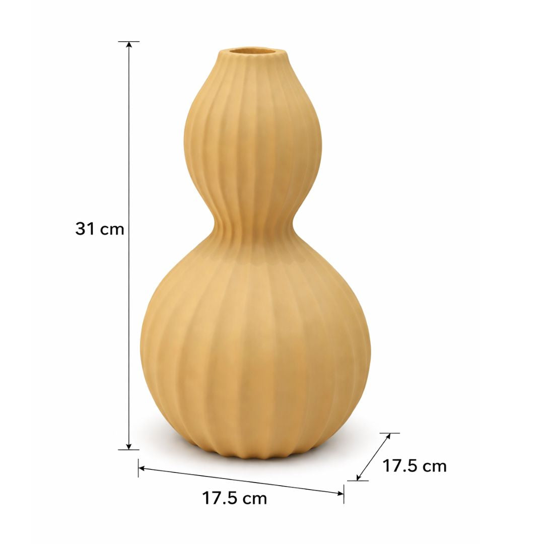 Elegant Ribbed Double Gourd Decorative Vase Modern Textured Home Decor Accent - Musturd Yellow