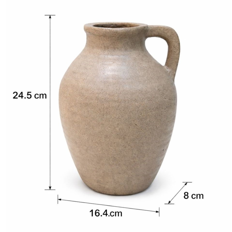 Rustic Minimalist Decorative Vase with Handle - Sand Finish