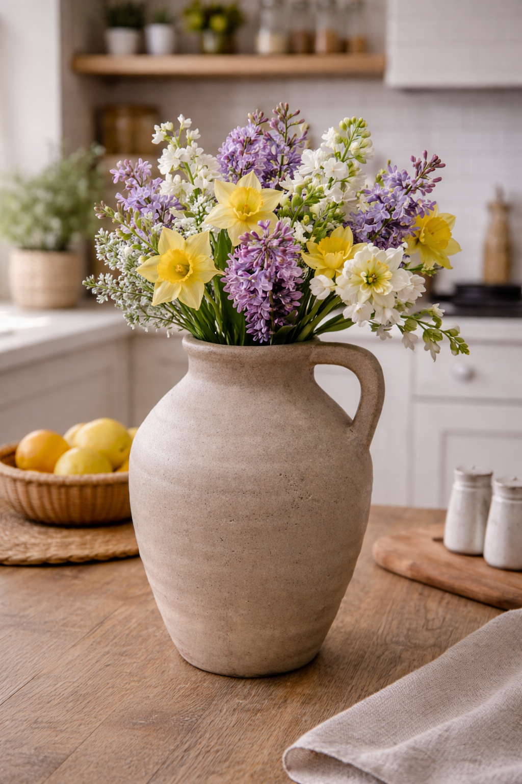 Rustic Minimalist Decorative Vase with Handle - Sand Finish