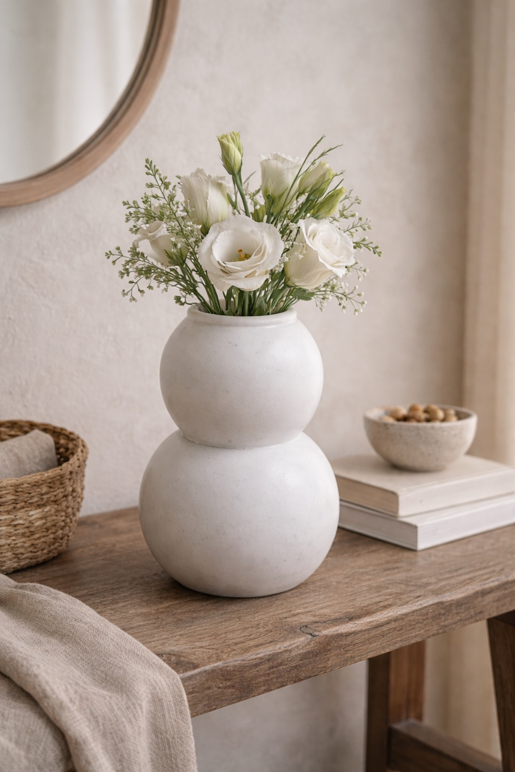 Minimalist Double Gourd Decorative Vase Modern Tabletop Accent - Marble Finish