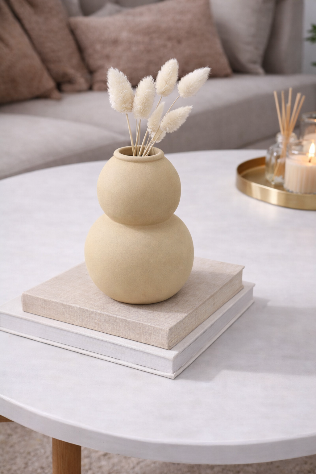 Minimalist Double Gourd Decorative Vase Modern Tabletop Accent - Ivoire Clair