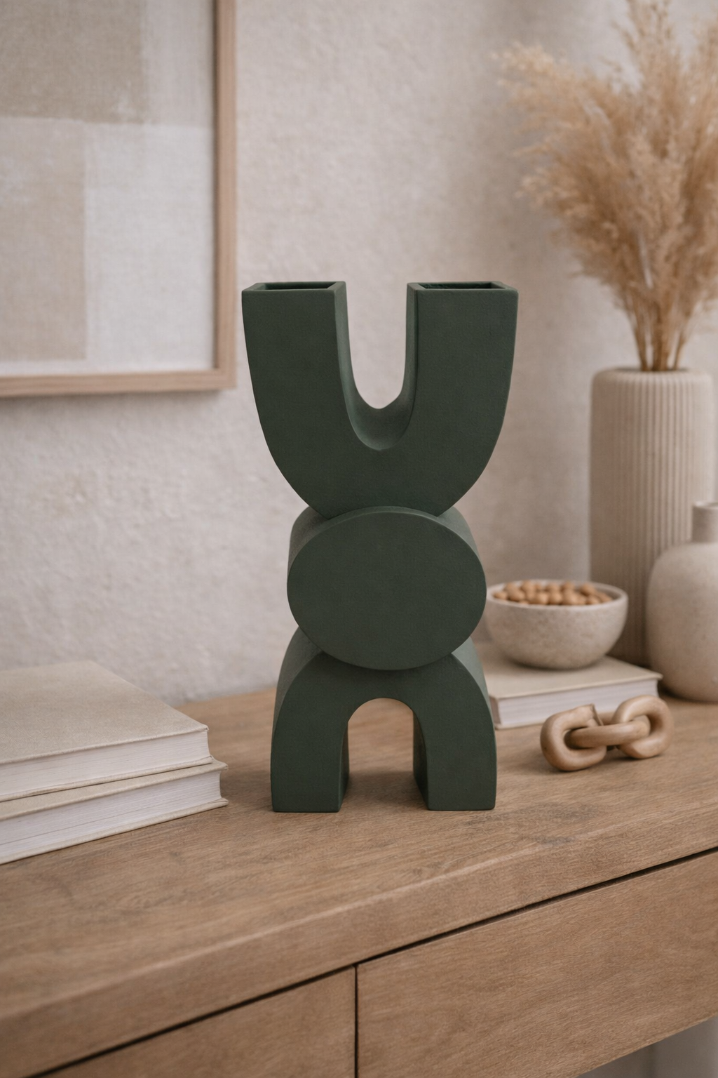 Modern Dual Tube Geometric Decorative Vase Contemporary Sculptural Tabletop Accent - Ivoire Clair