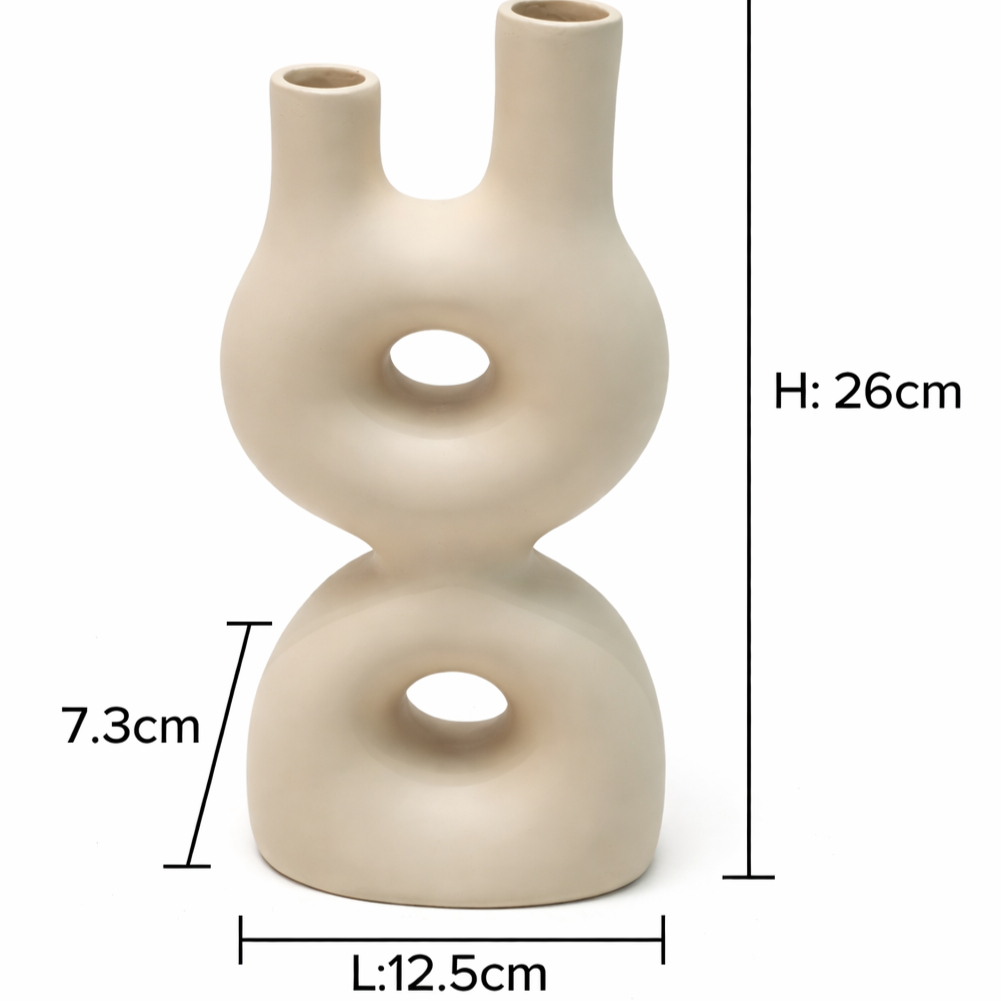 Modern Abstract Dual Neck Decorative Vase Sculptural Hollow Design Flower Vase - Jaune Ocre