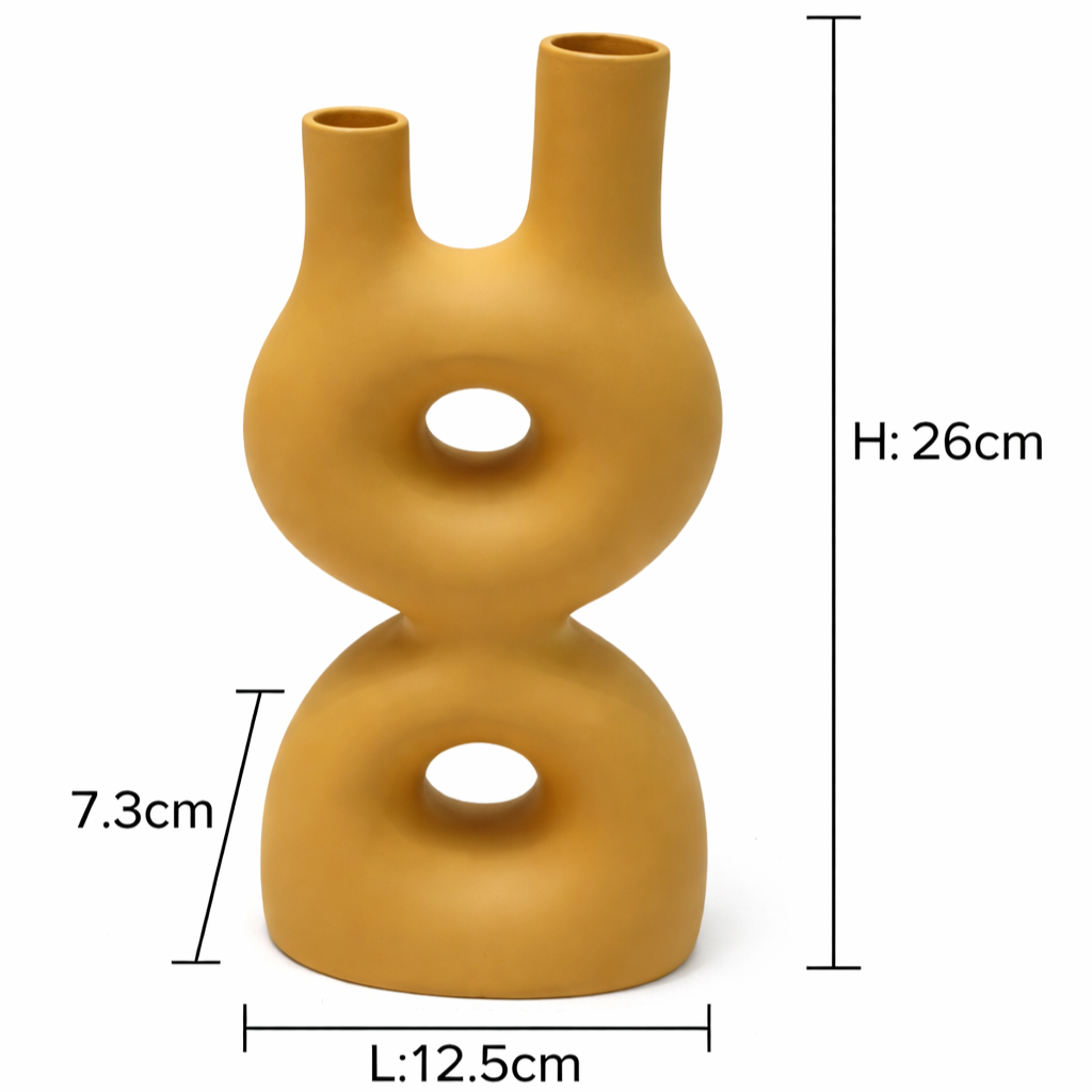 Modern Abstract Dual Neck Decorative Vase Sculptural Hollow Design Flower Vase - Ivoire Clair