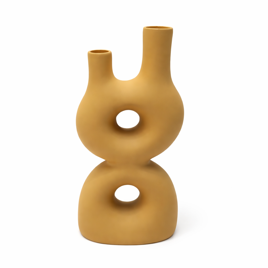 Modern Abstract Dual Neck Decorative Vase Sculptural Hollow Design Flower Vase - Ivoire Clair