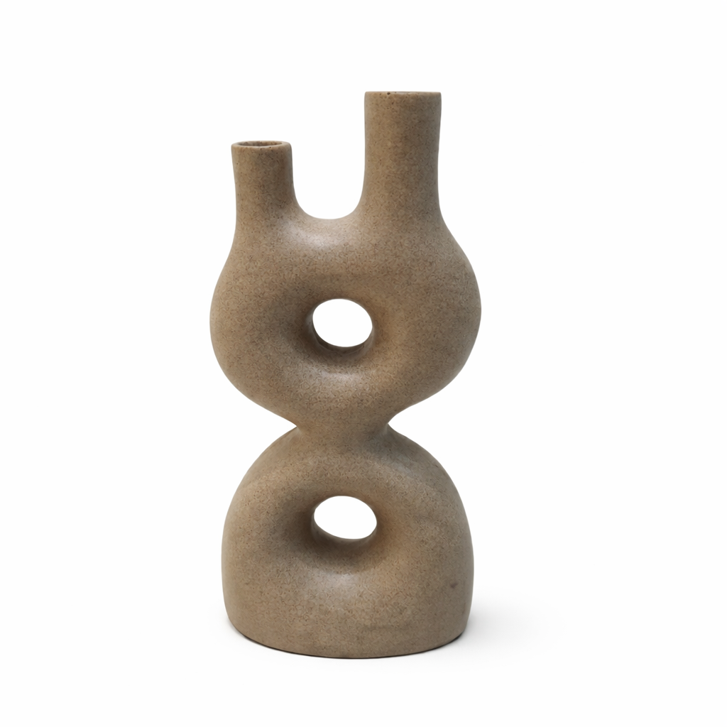 Modern Abstract Dual Neck Decorative Vase Sculptural Hollow Design Flower Vase - Sand Finish