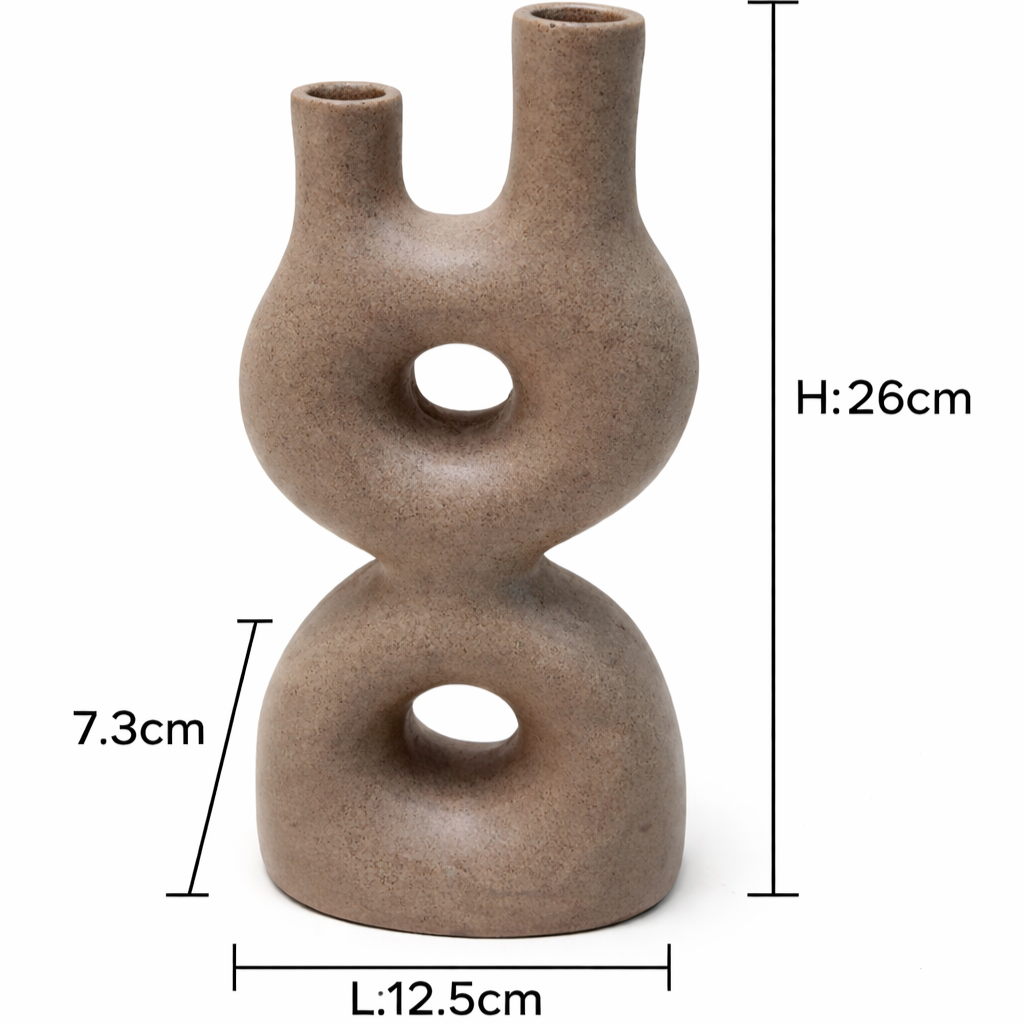 Modern Abstract Dual Neck Decorative Vase Sculptural Hollow Design Flower Vase - Sand Finish