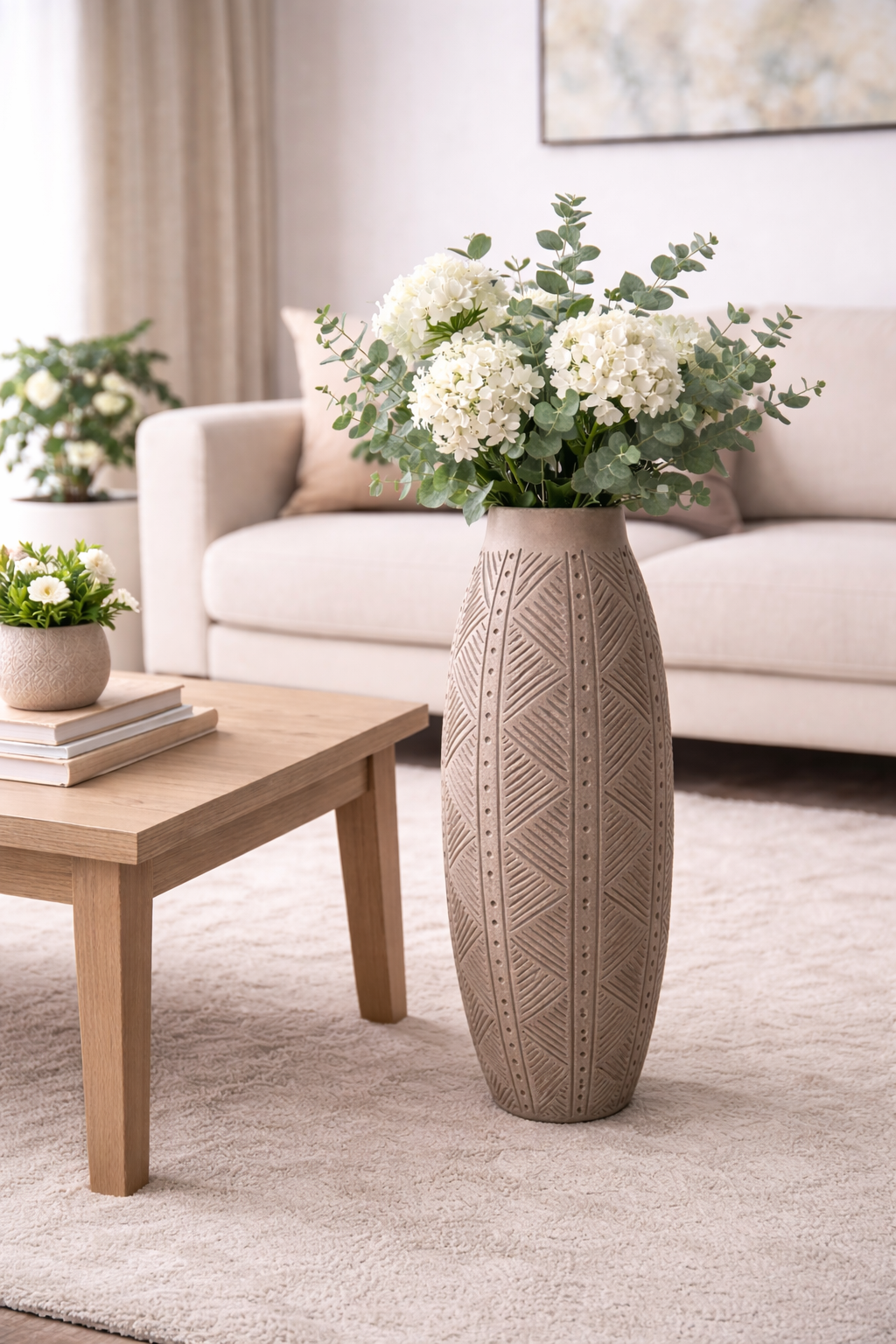 Elegant Textured Geometric Decorative Vase – Modern Neutral Home Décor Showpiece - Sand Fiish