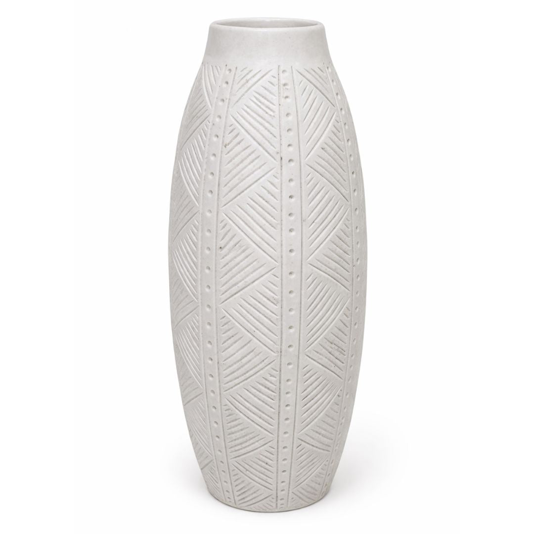 Elegant Textured Geometric Decorative Vase – Modern Neutral Home Décor Showpiece - Marble Finish