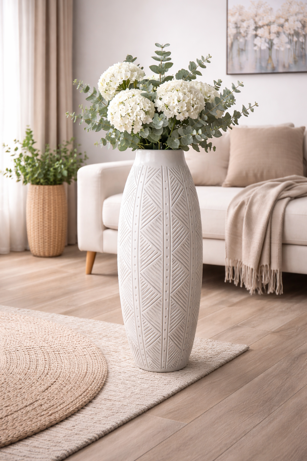 Elegant Textured Geometric Decorative Vase – Modern Neutral Home Décor Showpiece - Marble Finish