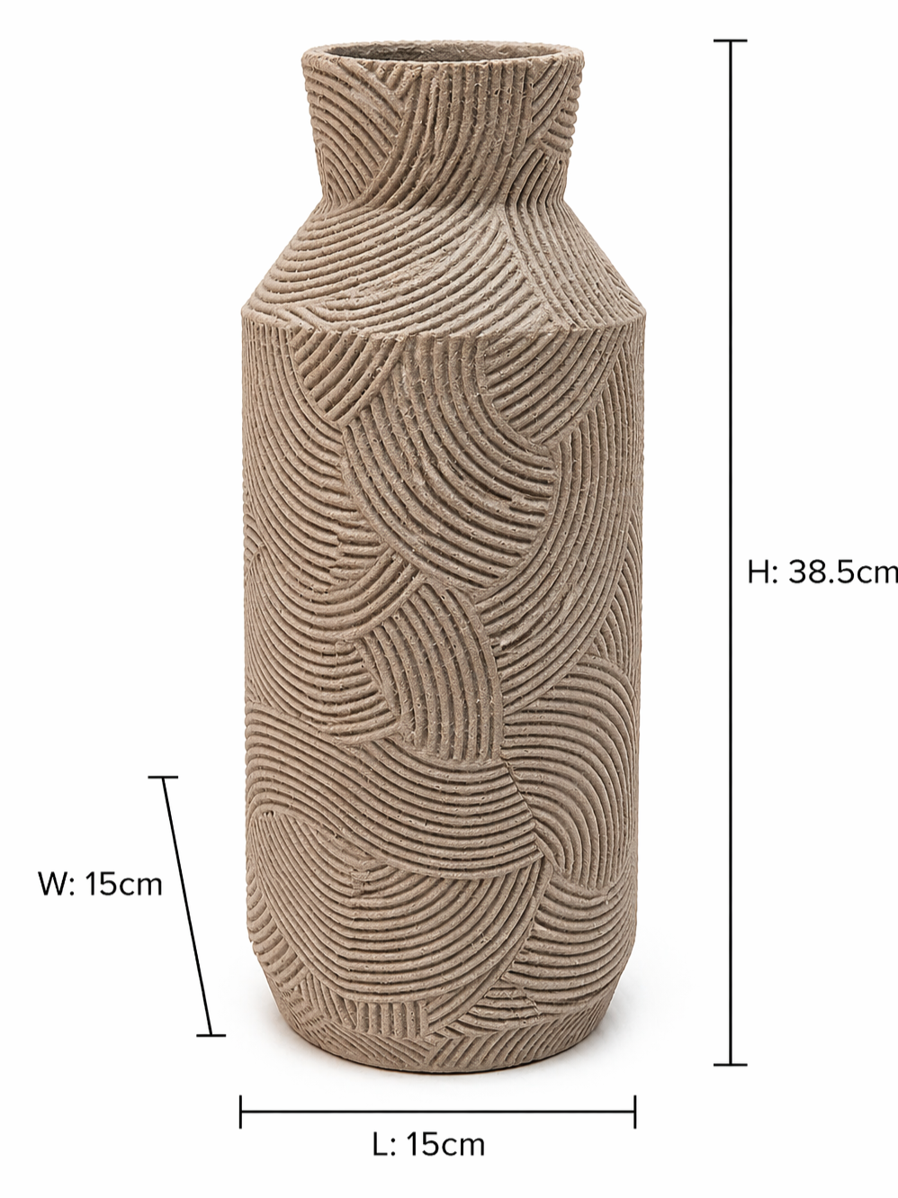 Textured Geometric Pattern Decorative Vase Modern Sculpted Home Décor Accent - Sand Finish