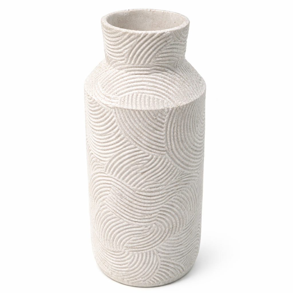 Textured Geometric Pattern Decorative Vase Modern Sculpted Home Décor Accent - Beige Brun