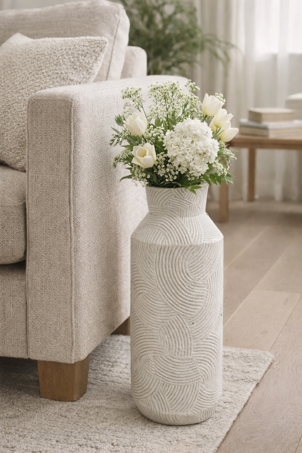 Textured Geometric Pattern Decorative Vase Modern Sculpted Home Décor Accent - Beige Brun