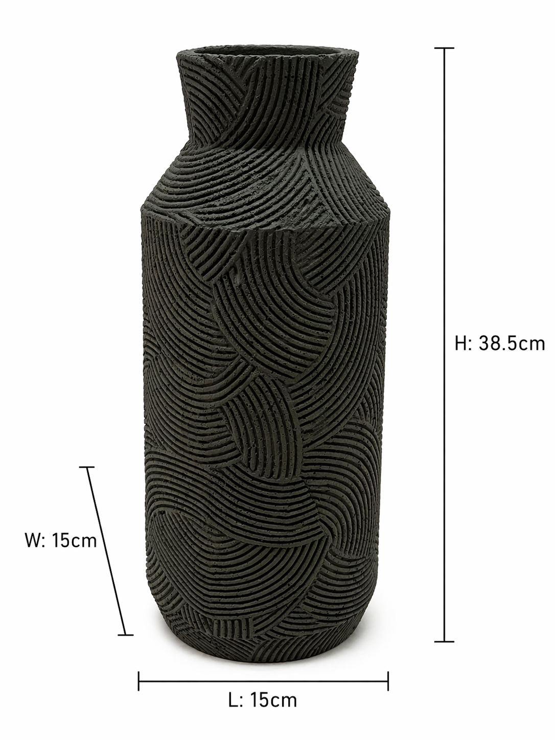 Textured Geometric Pattern Decorative Vase Modern Sculpted Home Décor Accent - Black Charcoal