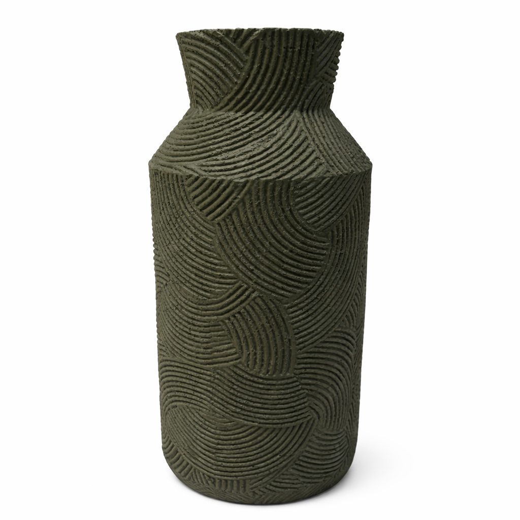 Textured Geometric Pattern Decorative Vase Modern Sculpted Home Décor Accent - Black Charcoal