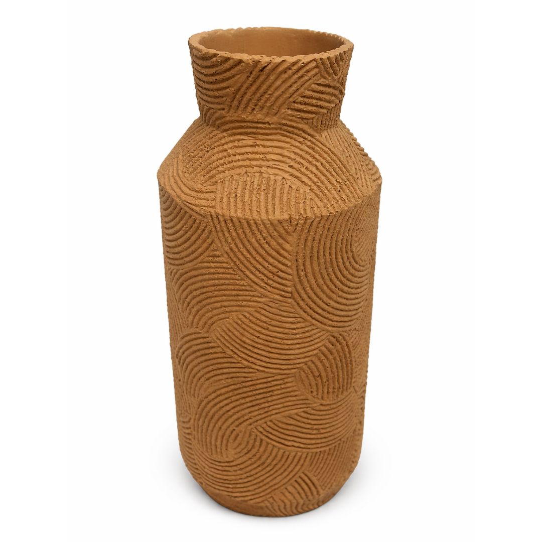 Textured Geometric Pattern Decorative Vase Modern Sculpted Home Décor Accent - Marble Finish
