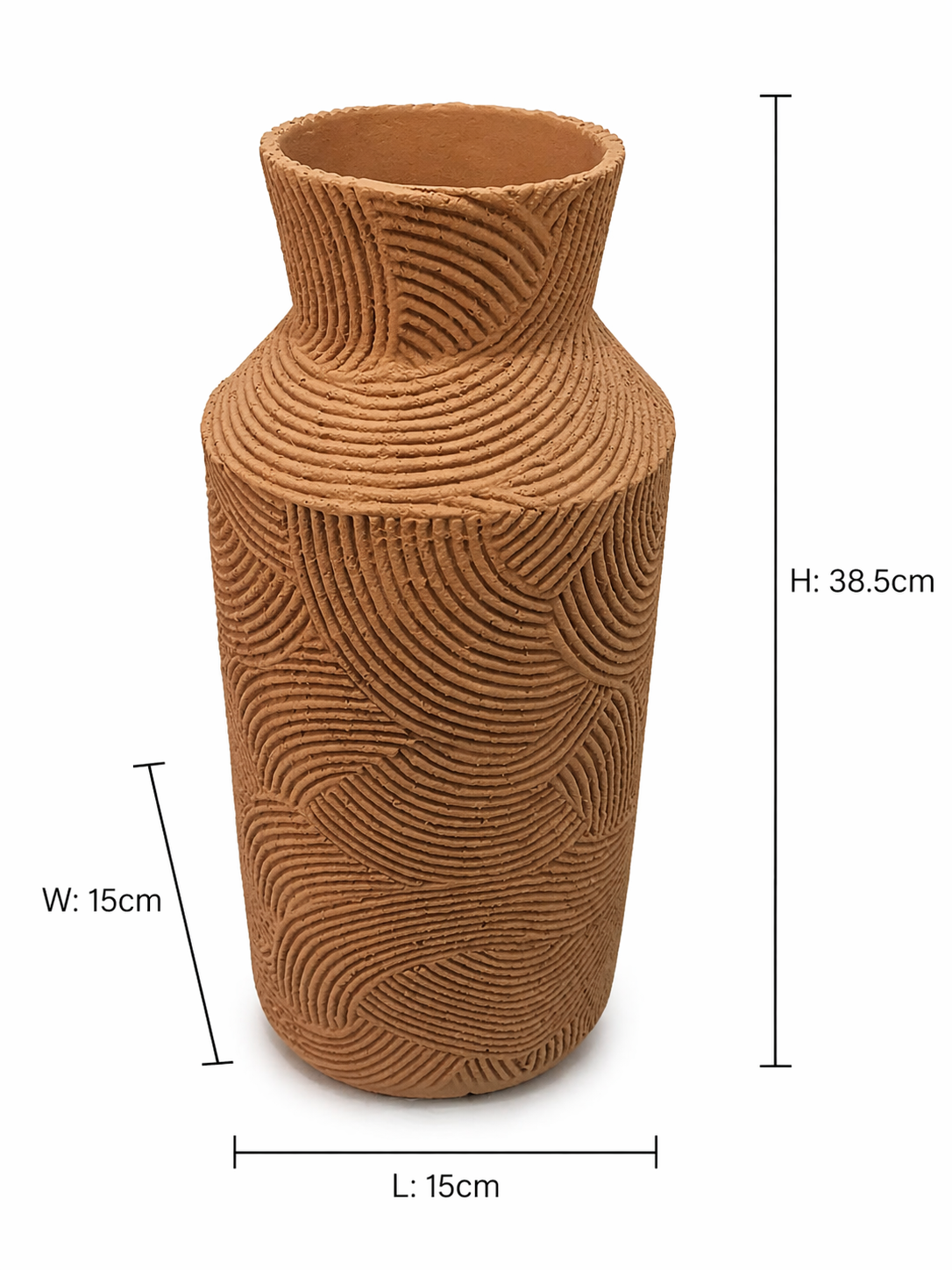 Textured Geometric Pattern Decorative Vase Modern Sculpted Home Décor Accent - Marble Finish