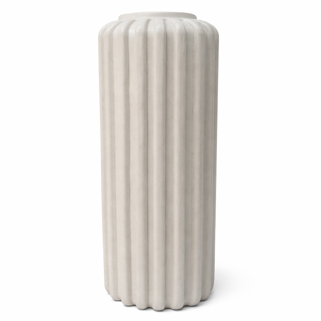 Elegant Fluted White Decorative Vase Modern Minimalist Home Décor Accent - Marble Finish – Composite Marble