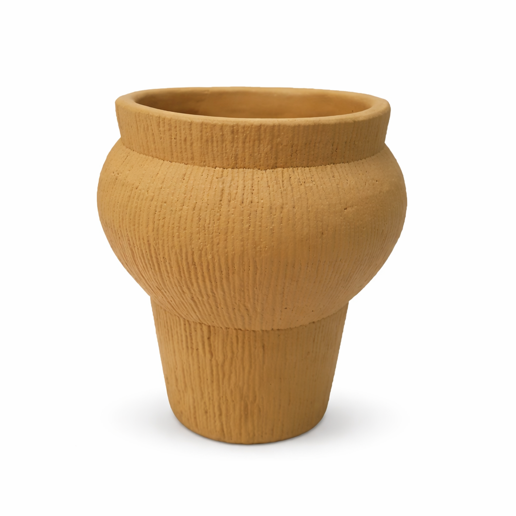 Modern Textured Decorative Vase Ribbed Polyresin Flower Vase - Jaune Ocre – Polyresin