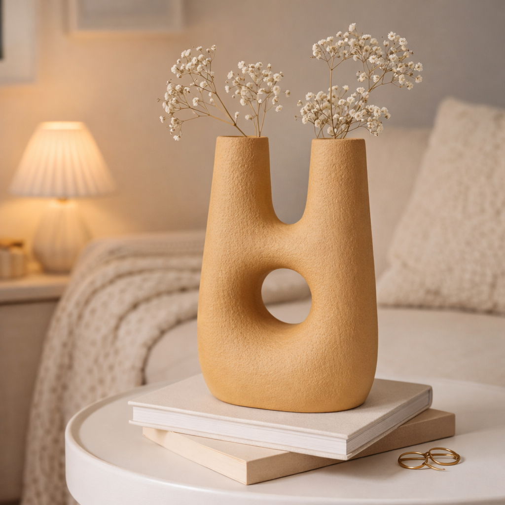 Modern Abstract Dual-Neck Decorative Vase with Center Cut-Out Contemporary Tabletop Décor
