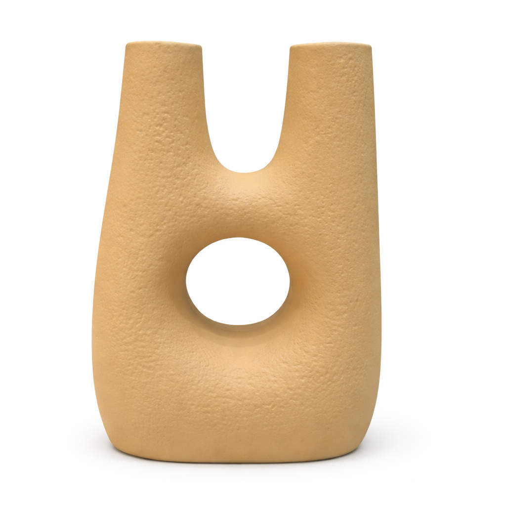Modern Abstract Dual-Neck Decorative Vase with Center Cut-Out Contemporary Tabletop Décor