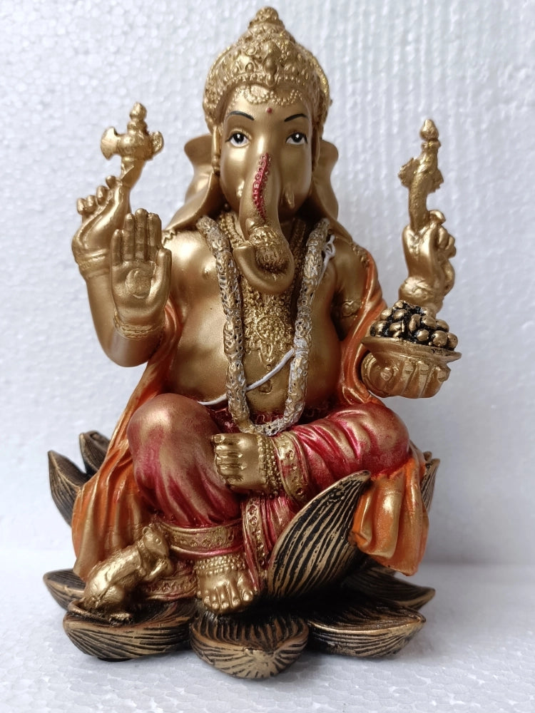 Lord Ganesha Idol Sitting on Lotus Decorative Showpiece – Multicolor