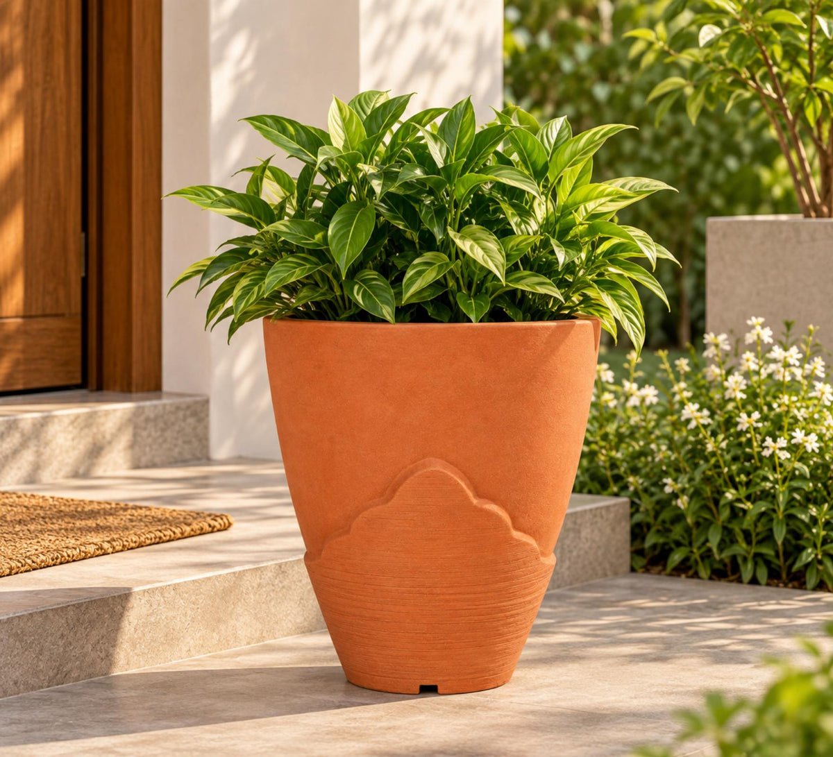Terra Sculpt Indoor Planter – Terracotta Orange - Lifestyle