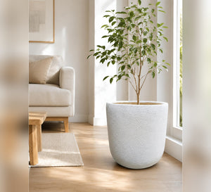 Contemporary Round Planter – White - Lifestyle