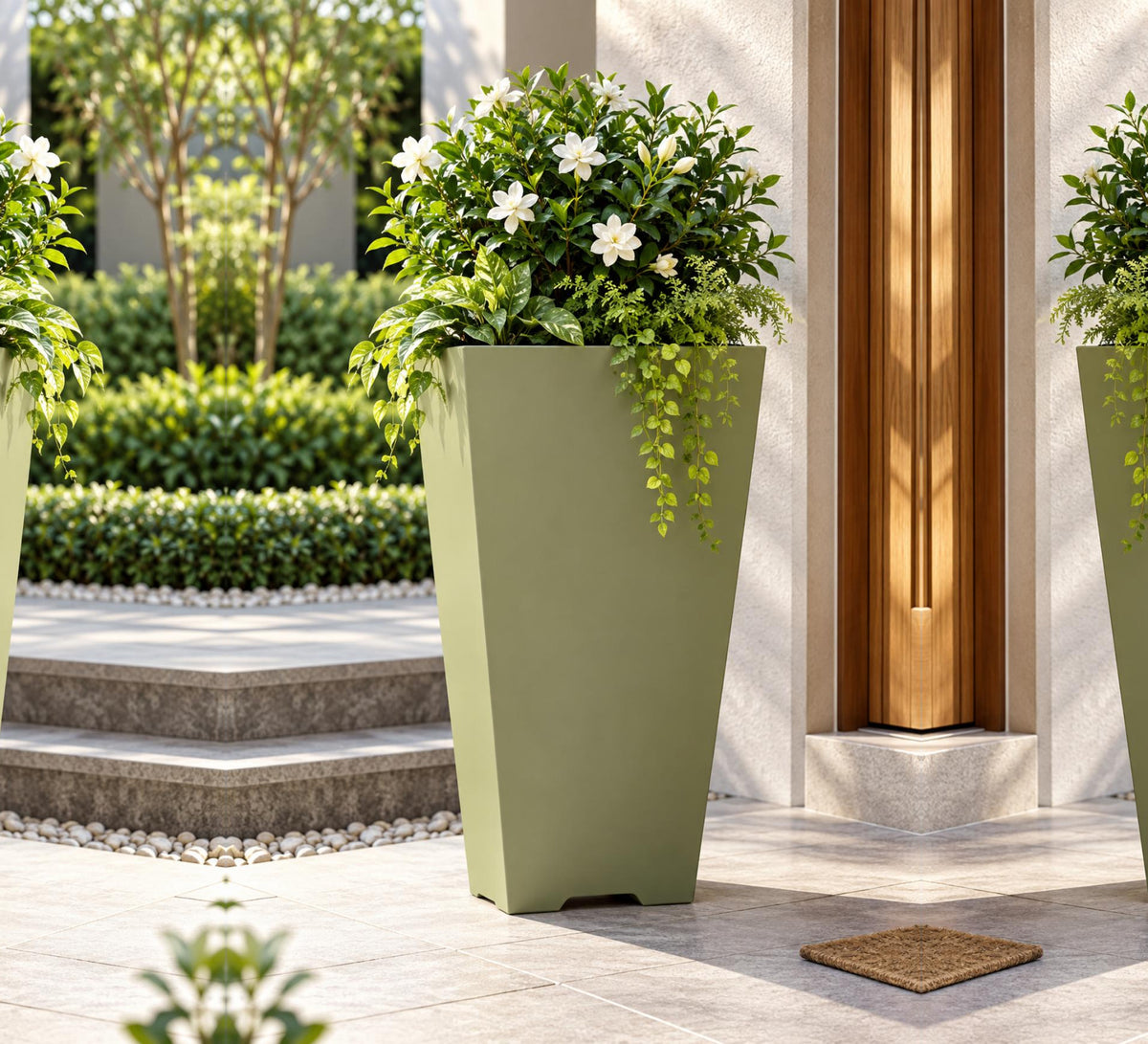 Urban Tower Outdoor Planter – Sage Green - Lifestyle