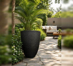 Contemporary Round Planter – Black - Lifestyle