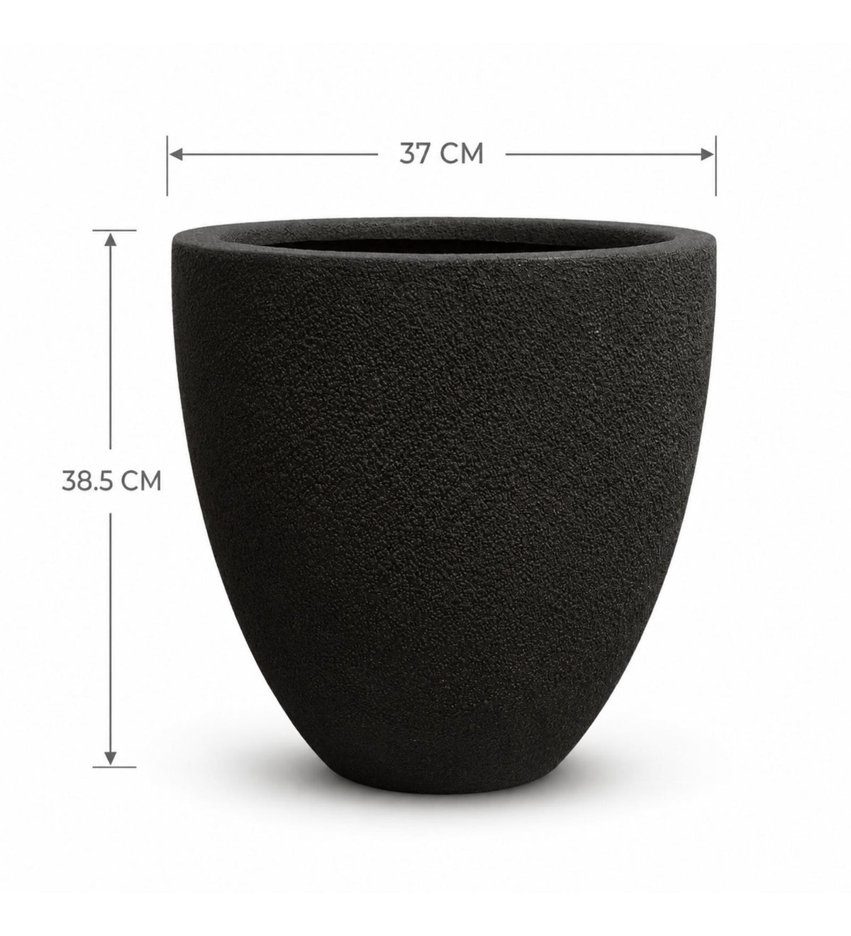 Modern Textured Round Planter – Black - Dimensions