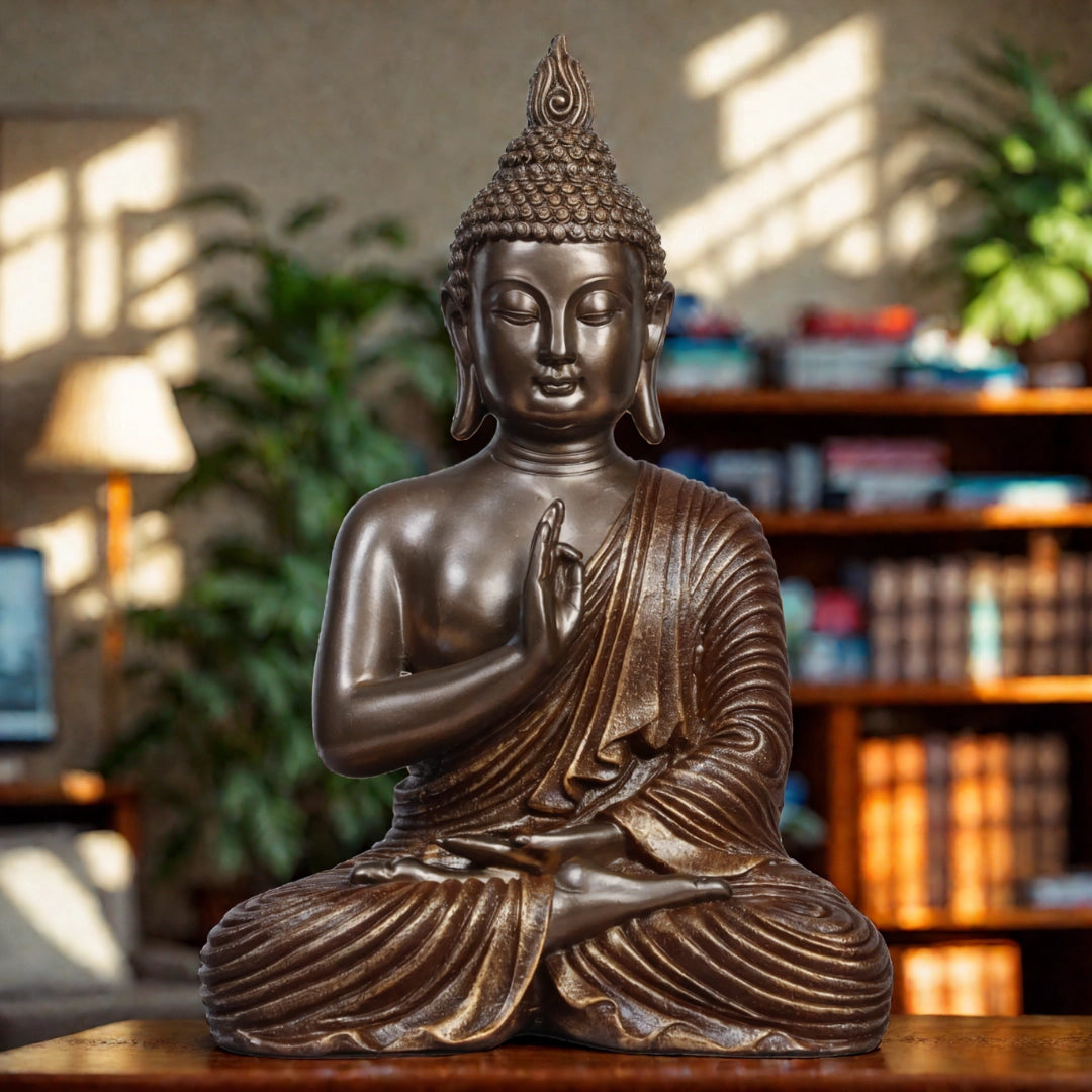 Ashnam Enlightened Grace: Buddha Statue in Gyana Mudra Pose - Bronze Brown, 26 Cm