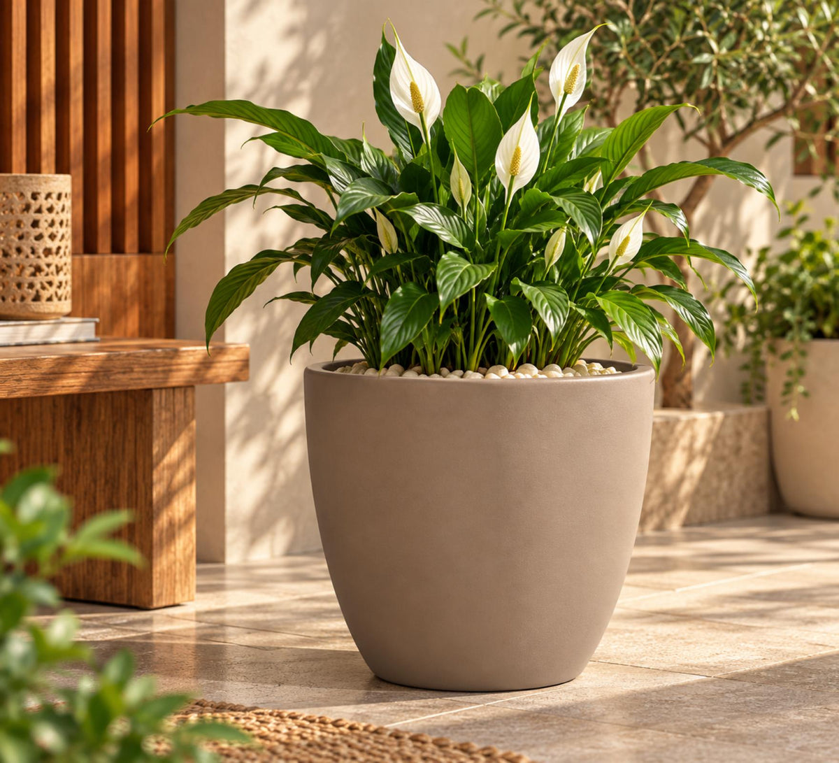 Soft Curve Indoor Planter – Warm Taupe - Lifestyle