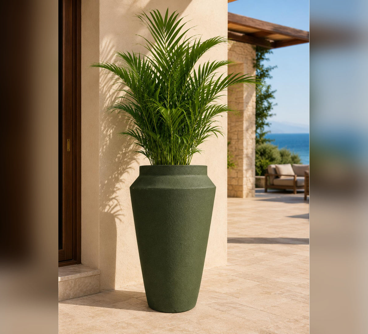 Tapered Tall Planter – Olive Green - Lifestyle
