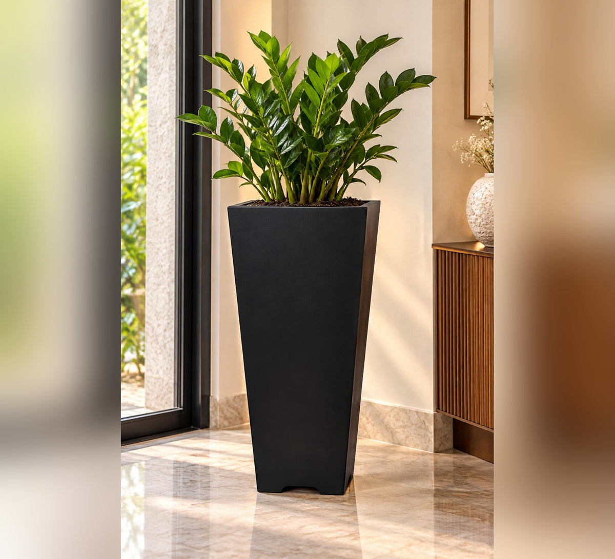 Urban Tower Indoor Planter – Matte Black - Lifestyle