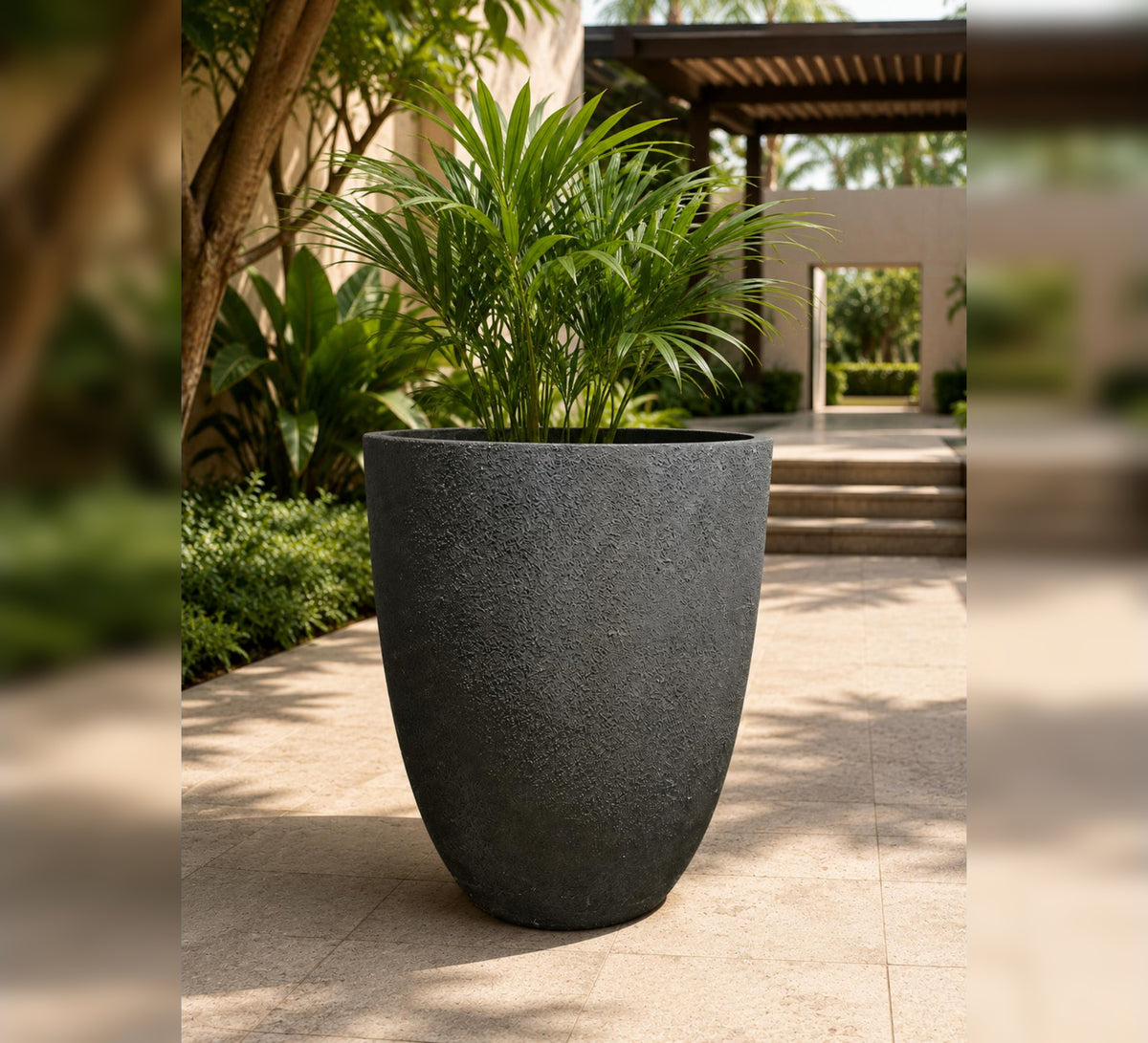 Contemporary Textured Planter – Black - Lifestyle