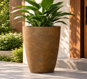 Terra Column Outdoor Planter – Rustic Earth Brown - Lifestyle