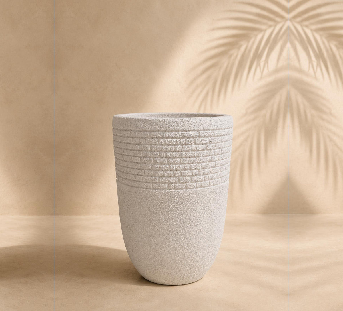 Tall Ribbed Planter – Ivory White - Close-up