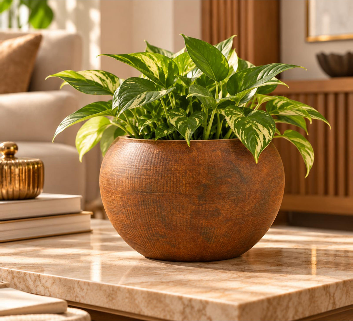 Earth Orb Indoor Planter – Rustic Brown - Lifestyle