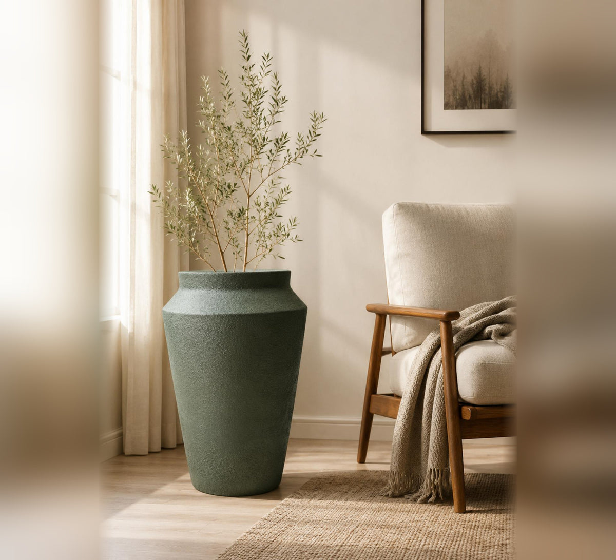 Contemporary Planter Vase – Olive Green - Lifestyle