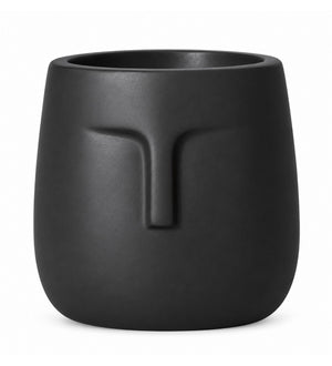 Sculpted Face Indoor Planter – Matte Black - White background