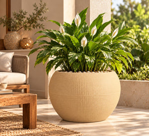 Earth Orb Outdoor Planter – Sandstone Beige - Lifestyle
