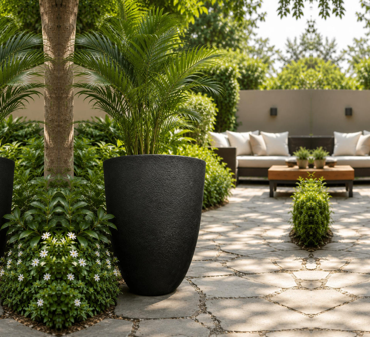 Contemporary Round Planter – Black - Lifestyle
