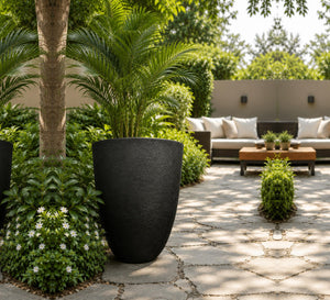 Contemporary Round Planter – Black - Lifestyle